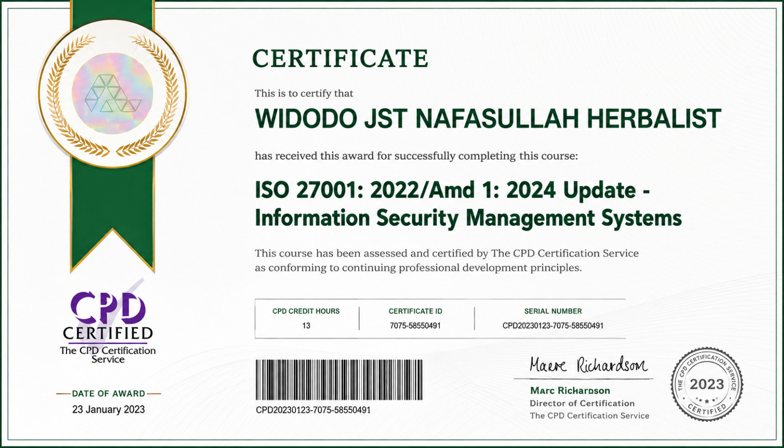 SERTIFIKAT MEDIA ISO INTERNASIONAL 27001